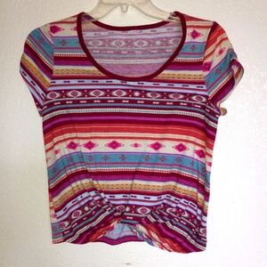 Aztec colors and print Blues, burgundy, creams, gold top s/m to waste front knot